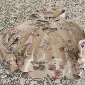 abercrombie kids cream floral hoodie with pink and green accents